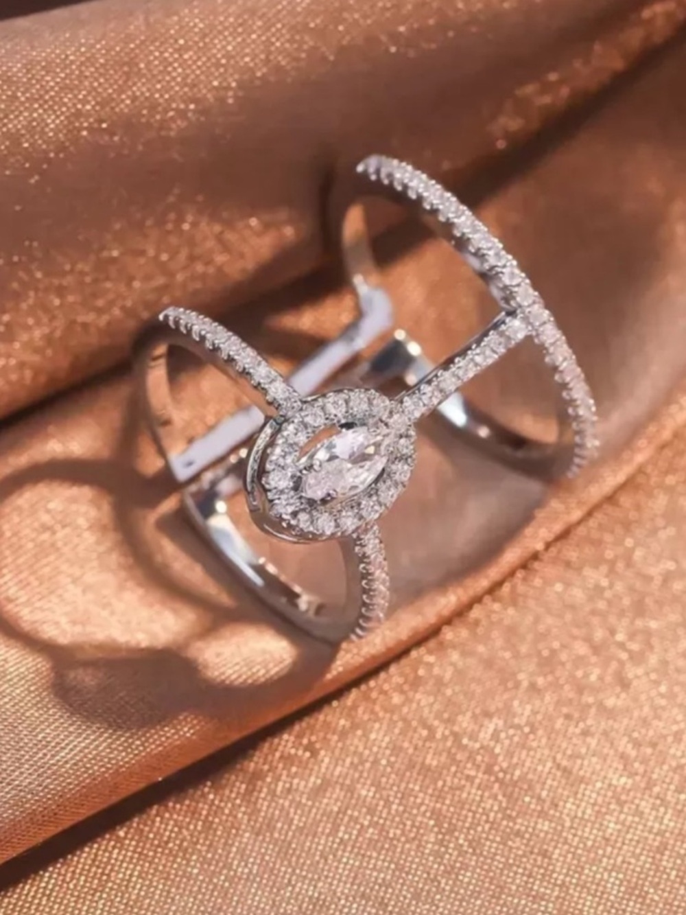 Silver Marquise Halo Adjustable Multi-Band Ring